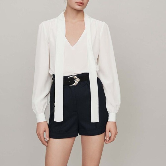 Maje The Bow Silk Top in White - Picture 1 of 11